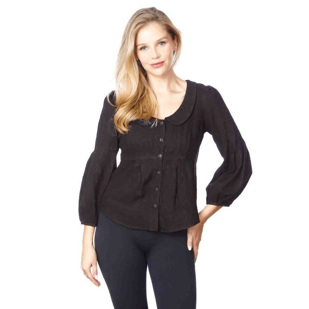 Tianello Women's Tencel Vine Jacquard Yeva Blouse in Black size Small